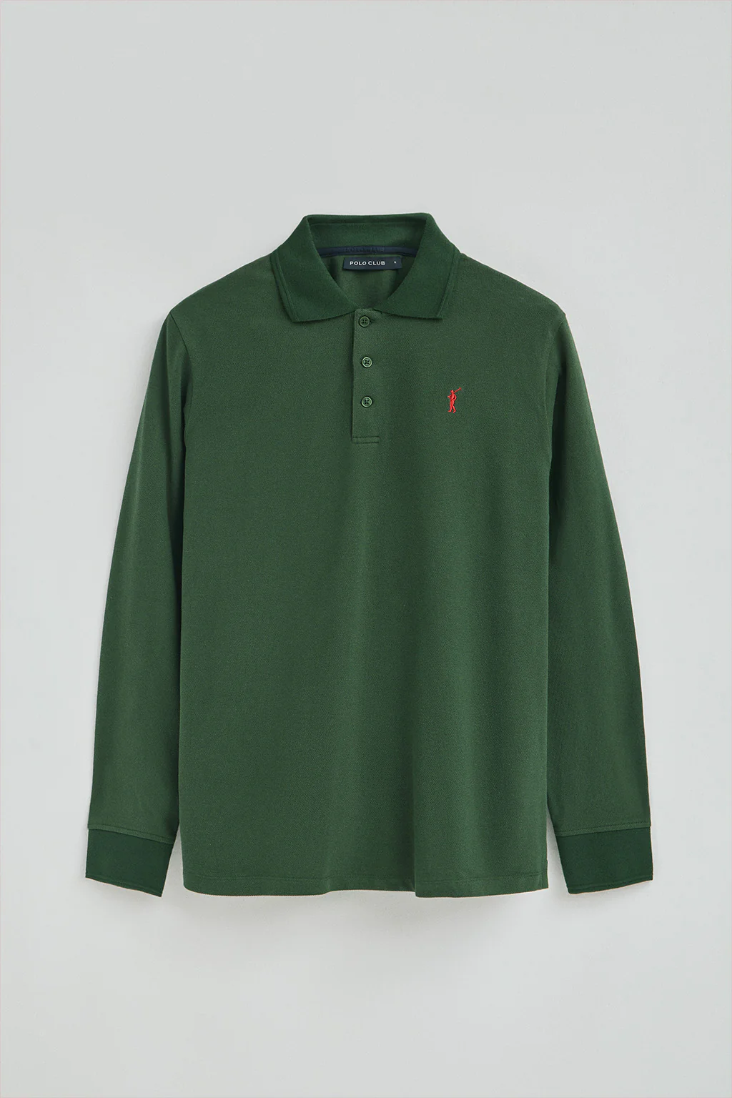 Bottle-green long-sleeve polo shirt with Rigby Go embroidered logo - Image 9