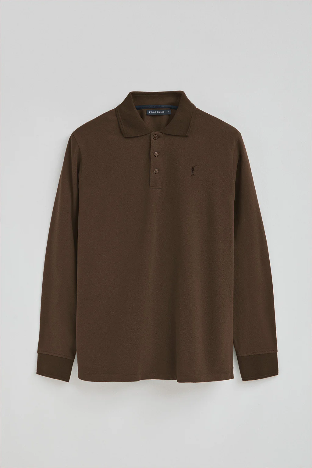 Dark-brown long-sleeve polo shirt with Rigby Go embroidered logo - Image 5