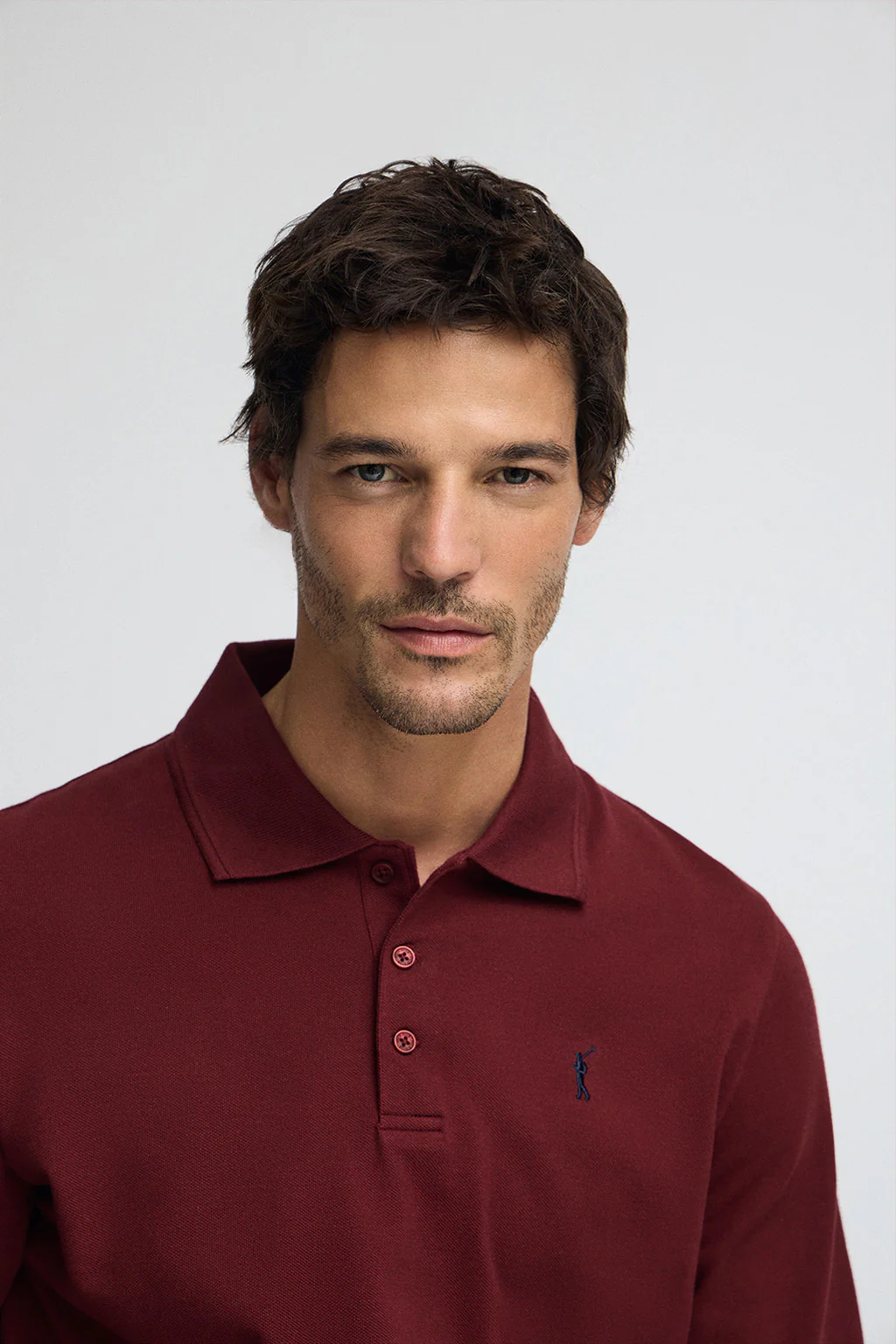 Maroon long-sleeve polo shirt with Rigby Go embroidered logo - Image 2