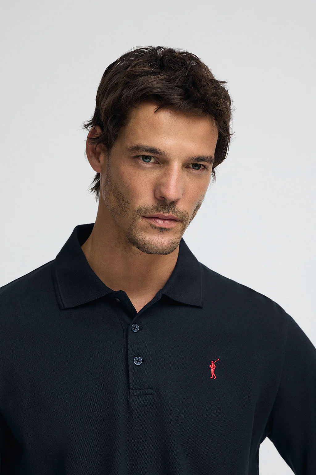 Navy-blue long-sleeve polo shirt with Rigby Go embroidered logo - Image 2