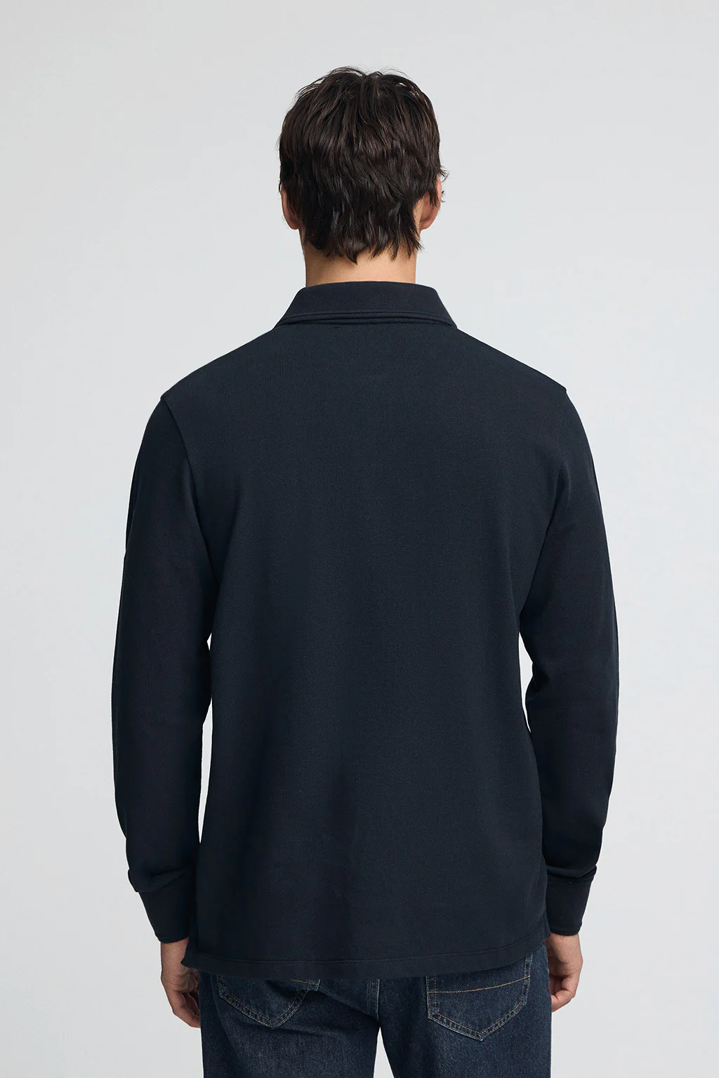 Navy-blue long-sleeve polo shirt with Rigby Go embroidered logo - Image 4