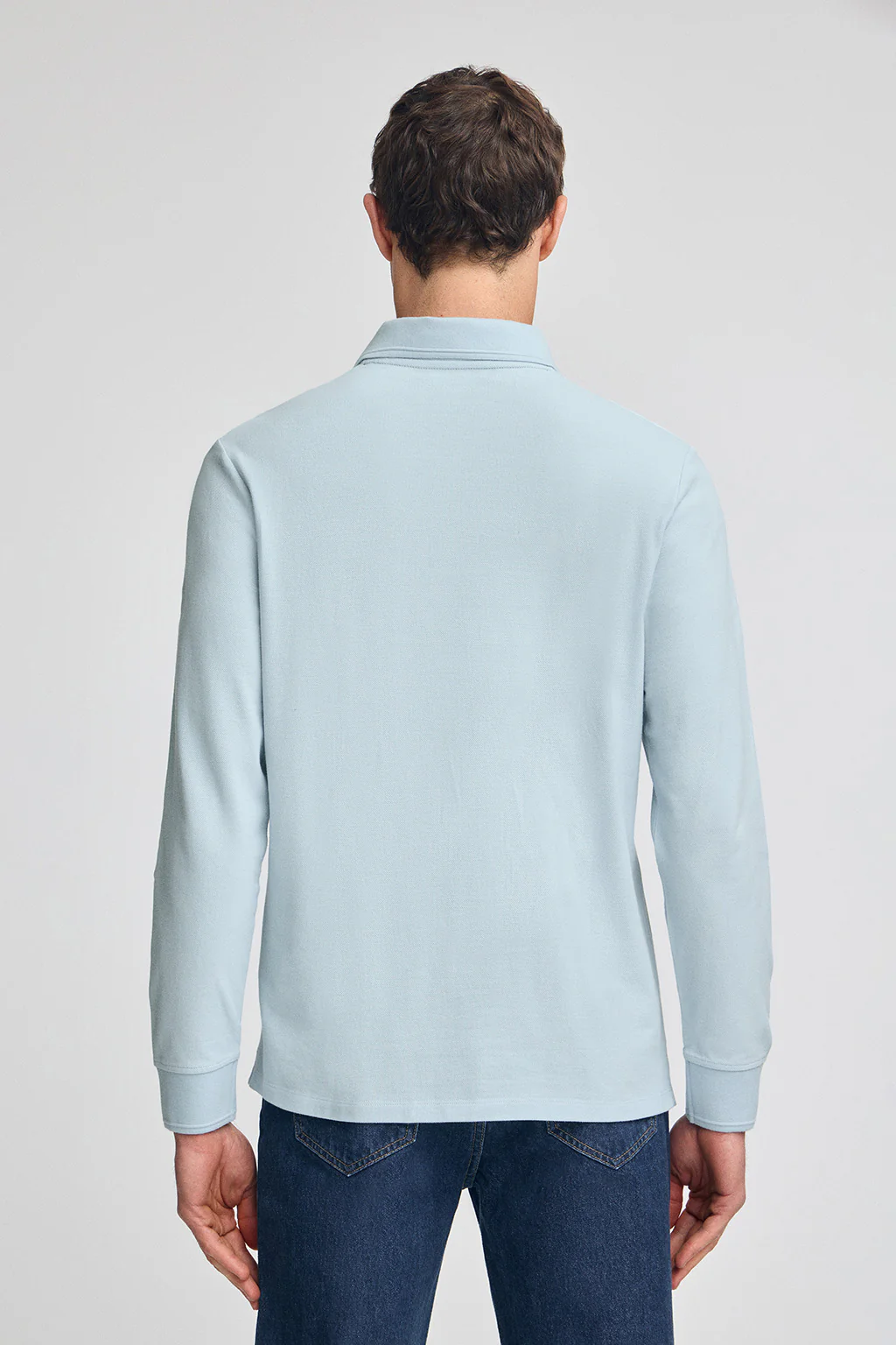 Light-blue long-sleeve polo shirt with three buttons and Rigby Go embroidery - Image 2