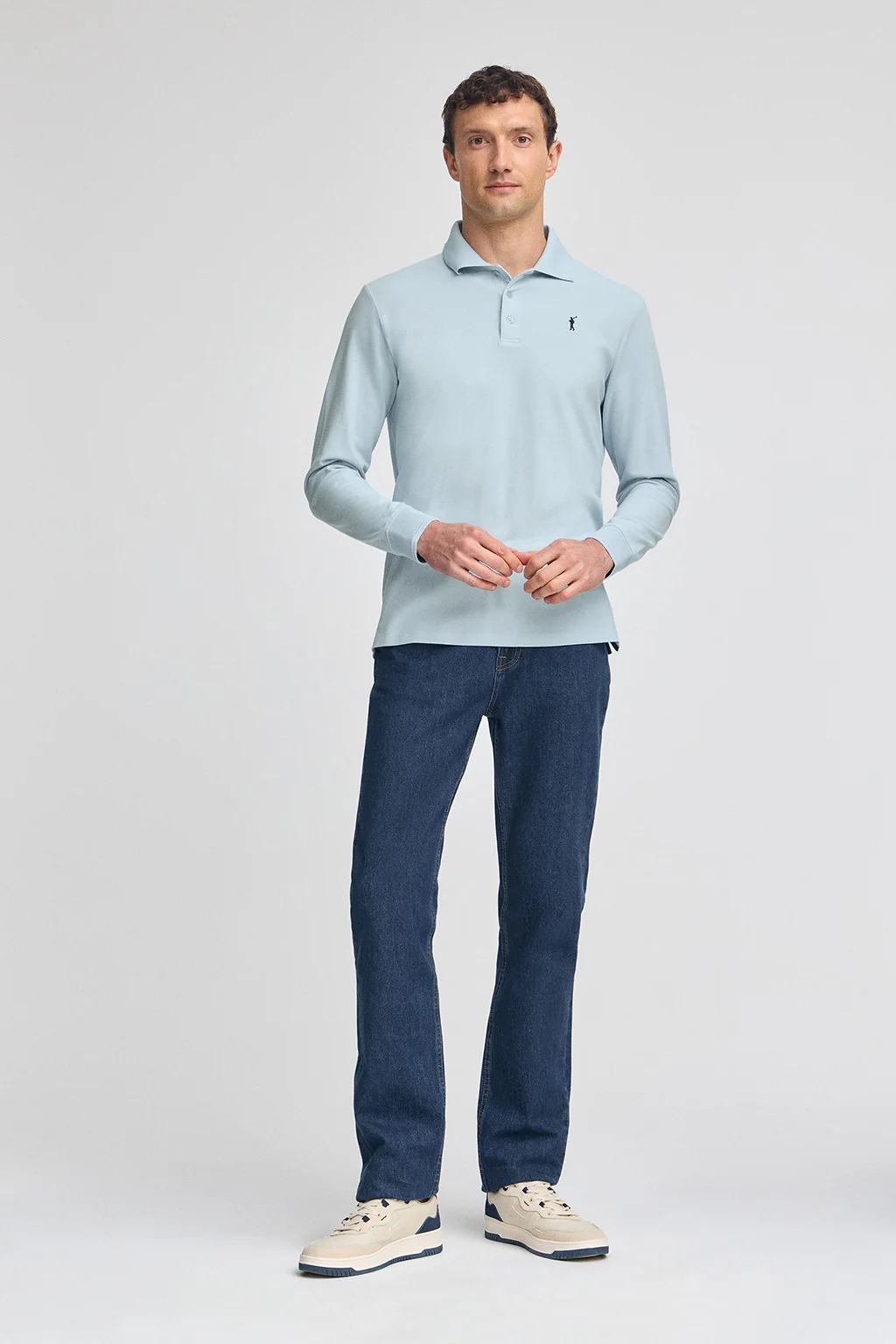 Light-blue long-sleeve polo shirt with three buttons and Rigby Go embroidery - Image 4