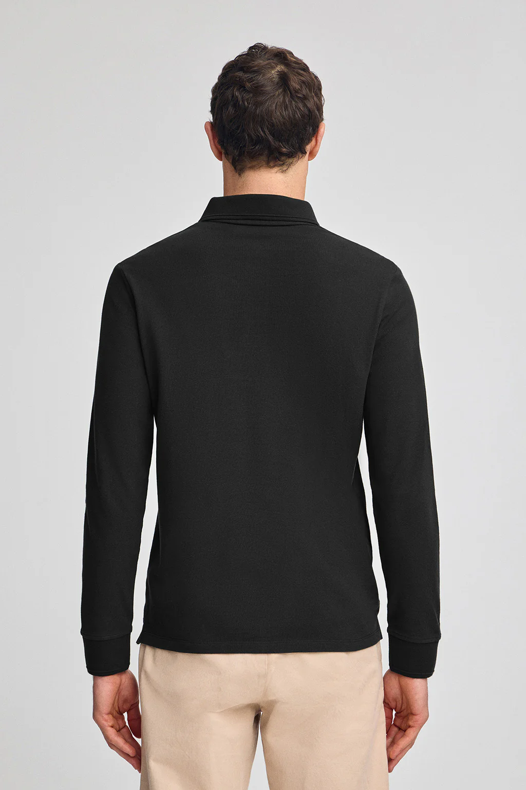 Black long-sleeve polo shirt with three buttons and Rigby Go embroidery - Image 2