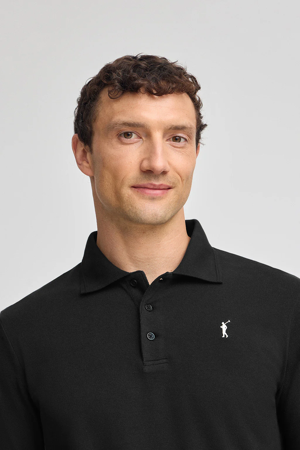 Black long-sleeve polo shirt with three buttons and Rigby Go embroidery - Image 3