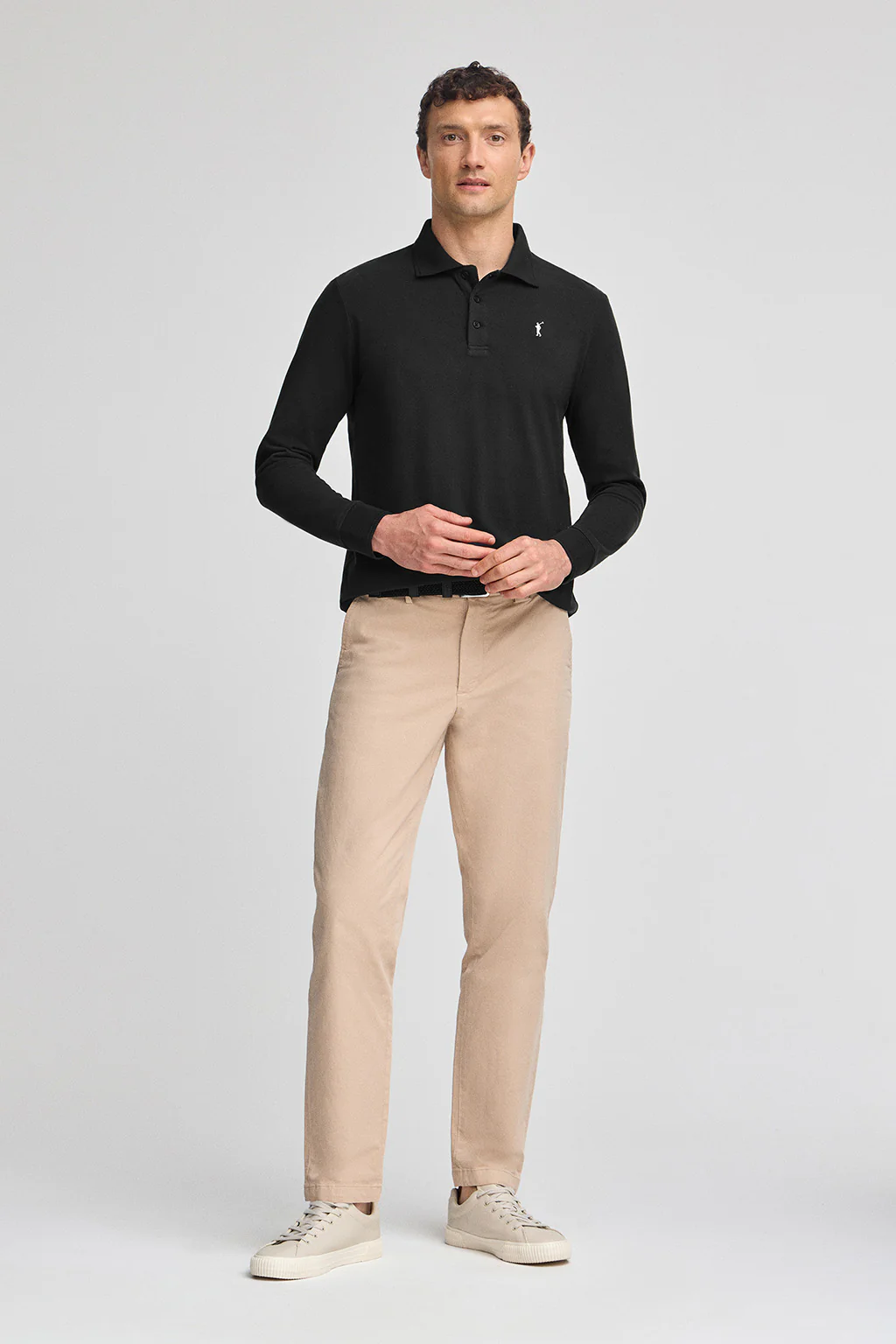 Black long-sleeve polo shirt with three buttons and Rigby Go embroidery - Image 4