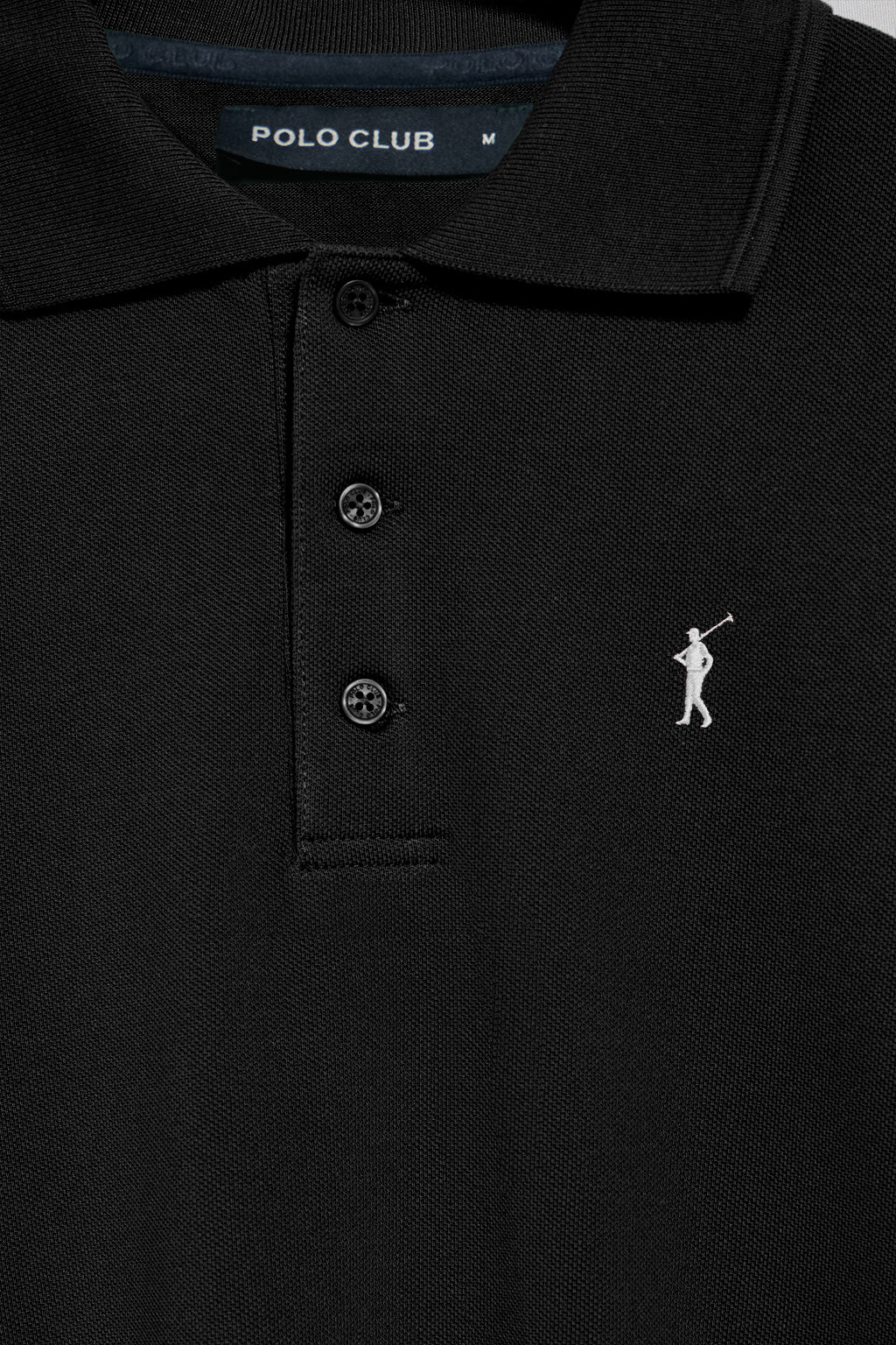 Black long-sleeve polo shirt with three buttons and Rigby Go embroidery - Image 7