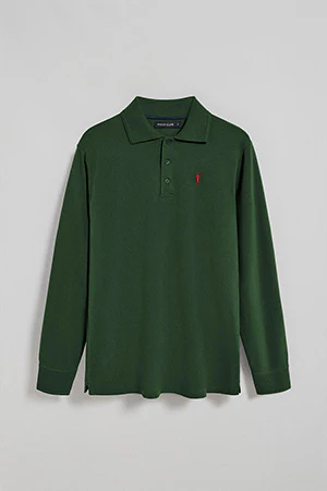 Bottle-green long-sleeve polo shirt with three buttons and Rigby Go embroidery - Image 9
