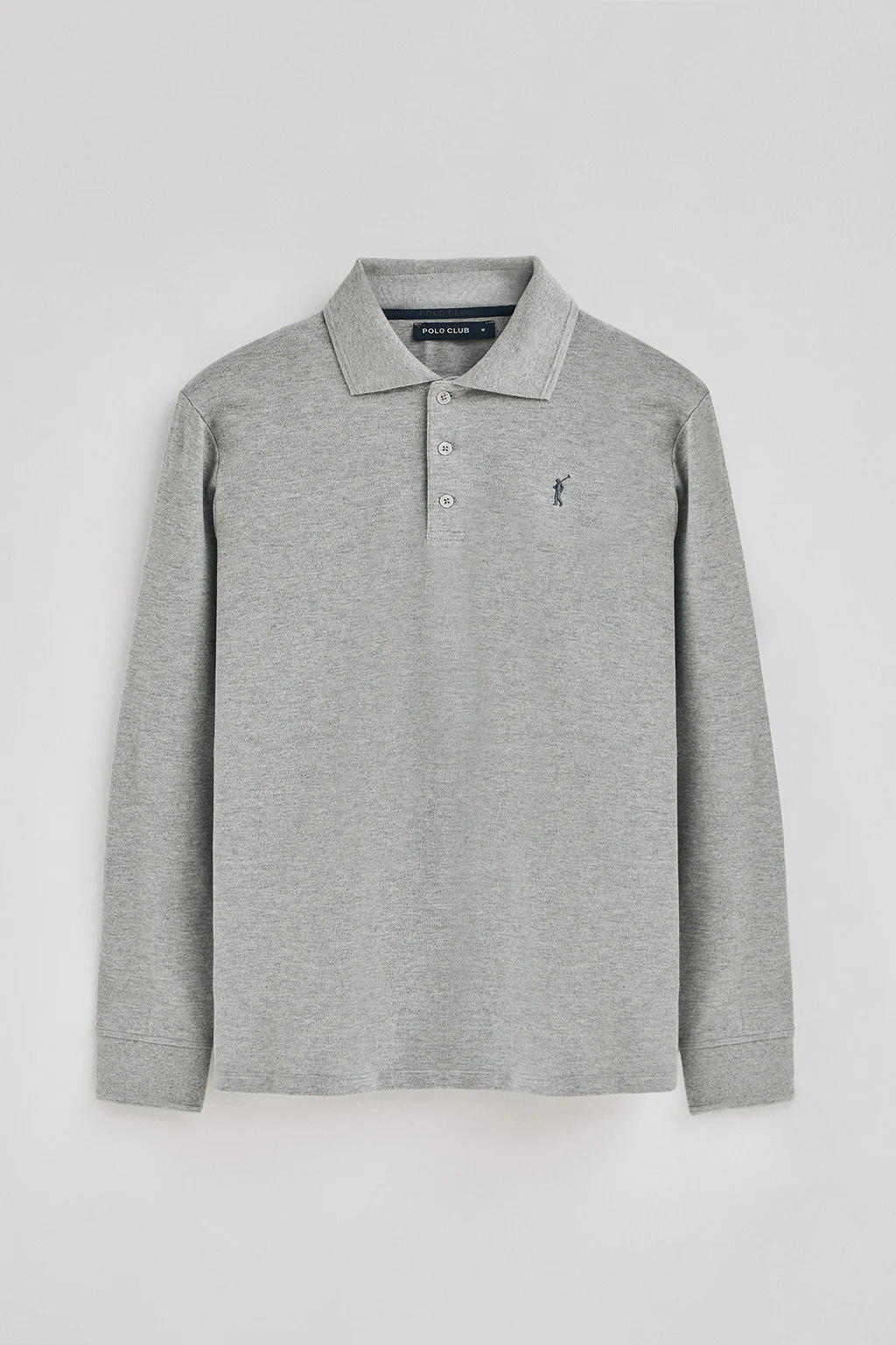 Grey-marl long-sleeve polo shirt with three buttons and Rigby Go embroidery - Image 5
