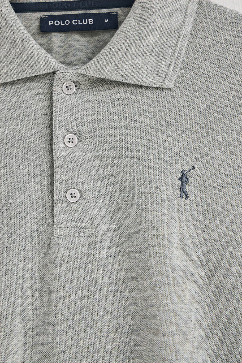 Grey-marl long-sleeve polo shirt with three buttons and Rigby Go embroidery - Image 7