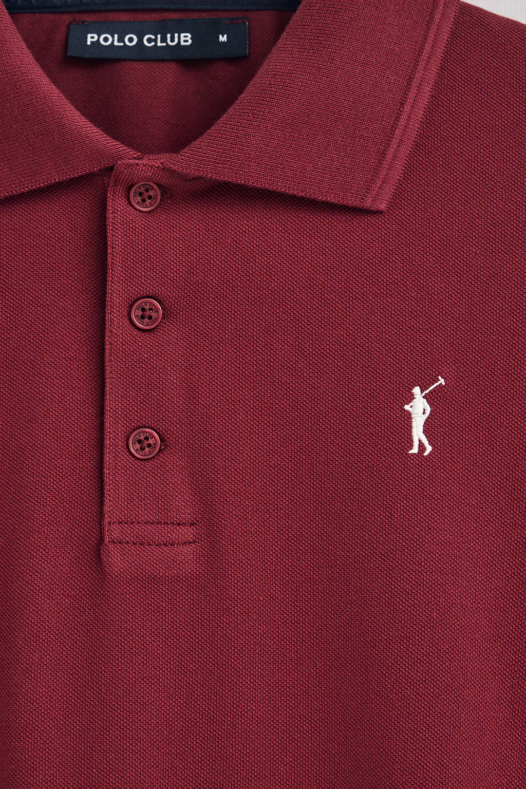 Maroon long-sleeve polo shirt with three buttons and Rigby Go embroidery - Image 7