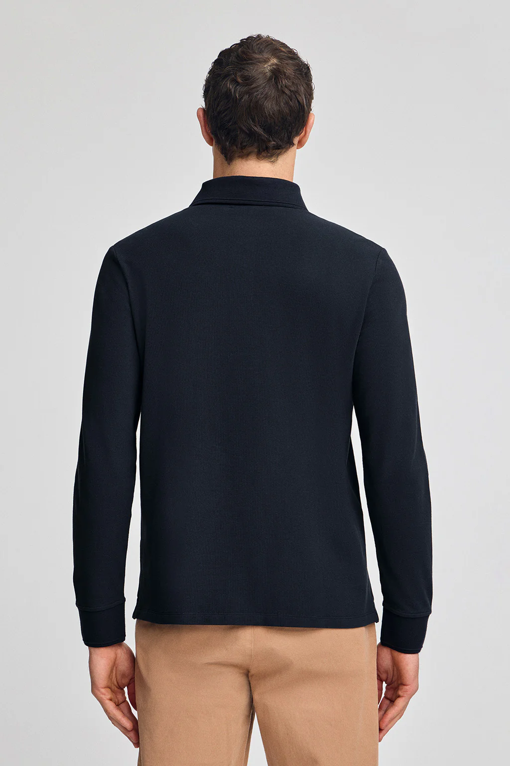 Navy-blue long-sleeve polo shirt with three buttons and Rigby Go embroidery - Image 2