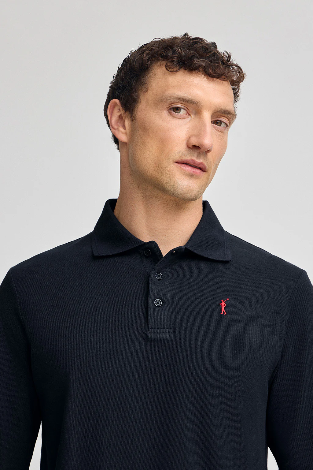 Navy-blue long-sleeve polo shirt with three buttons and Rigby Go embroidery - Image 3