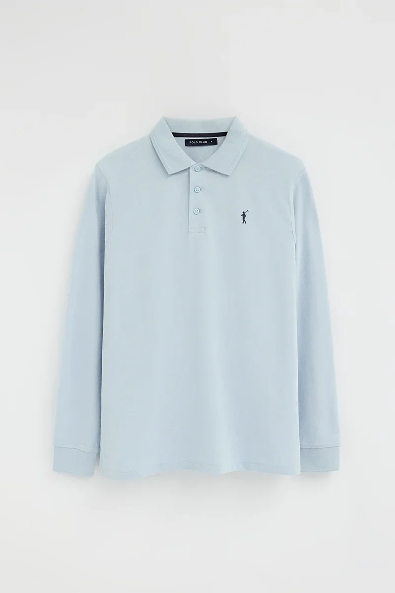 Light-blue long-sleeve regular-fit polo shirt with Rigby Go embroidery - Image 5