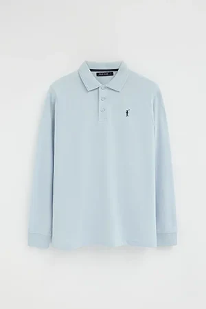 Light-blue long-sleeve regular-fit polo shirt with Rigby Go embroidery - Image 8