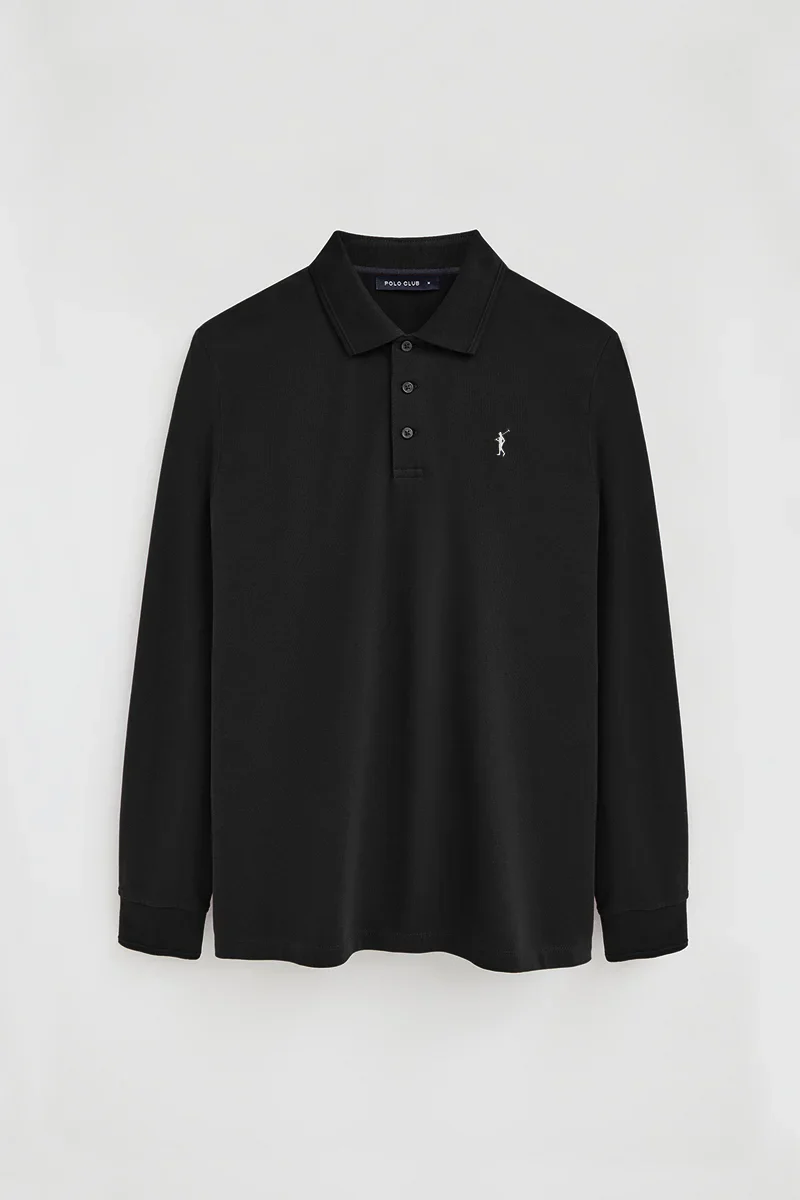 Black long-sleeve regular-fit polo shirt with Rigby Go embroidery - Image 10