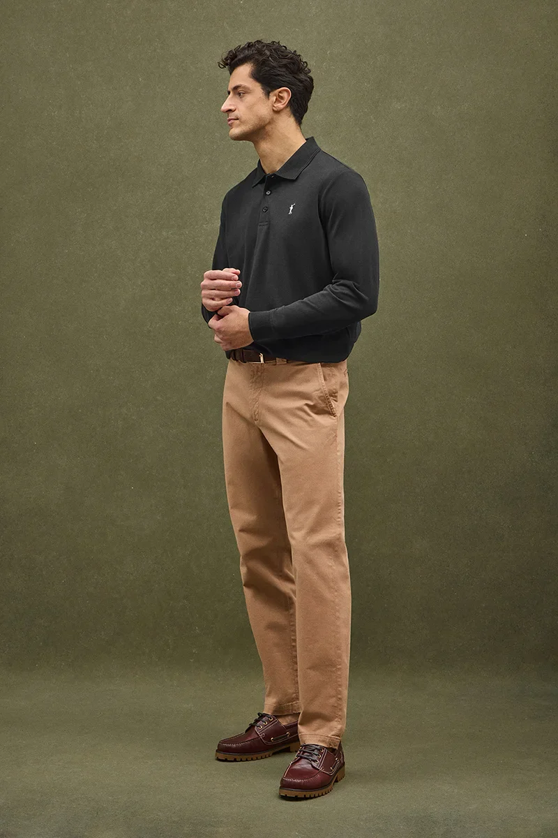 Black long-sleeve regular-fit polo shirt with Rigby Go embroidery - Image 4