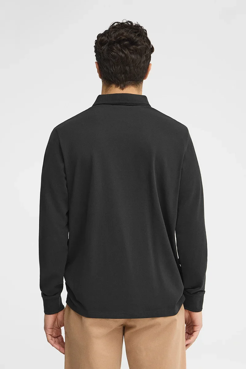 Black long-sleeve regular-fit polo shirt with Rigby Go embroidery - Image 5