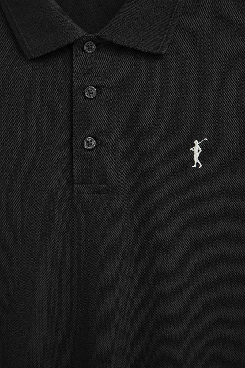 Black long-sleeve regular-fit polo shirt with Rigby Go embroidery - Image 7