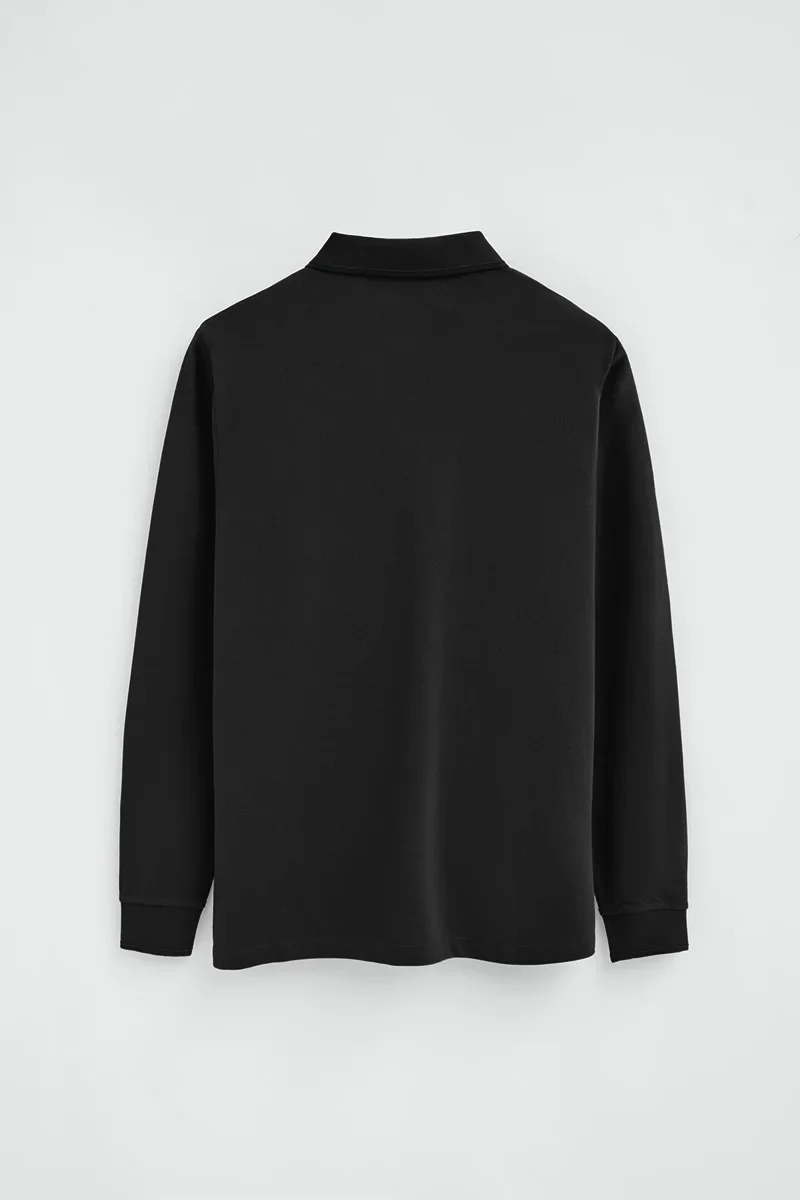 Black long-sleeve regular-fit polo shirt with Rigby Go embroidery - Image 8