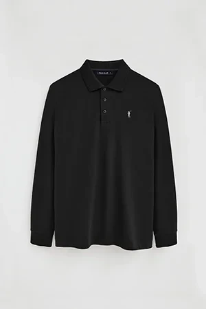Black long-sleeve regular-fit polo shirt with Rigby Go embroidery - Image 9