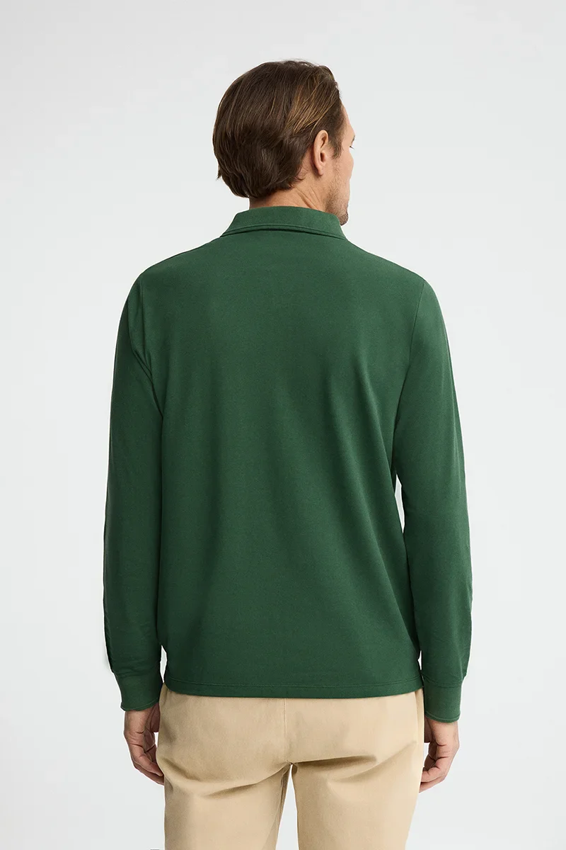 Bottle-green long-sleeve regular-fit polo shirt with Rigby Go embroidery - Image 4