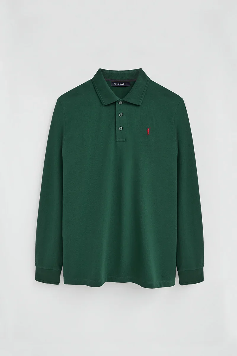 Bottle-green long-sleeve regular-fit polo shirt with Rigby Go embroidery - Image 5