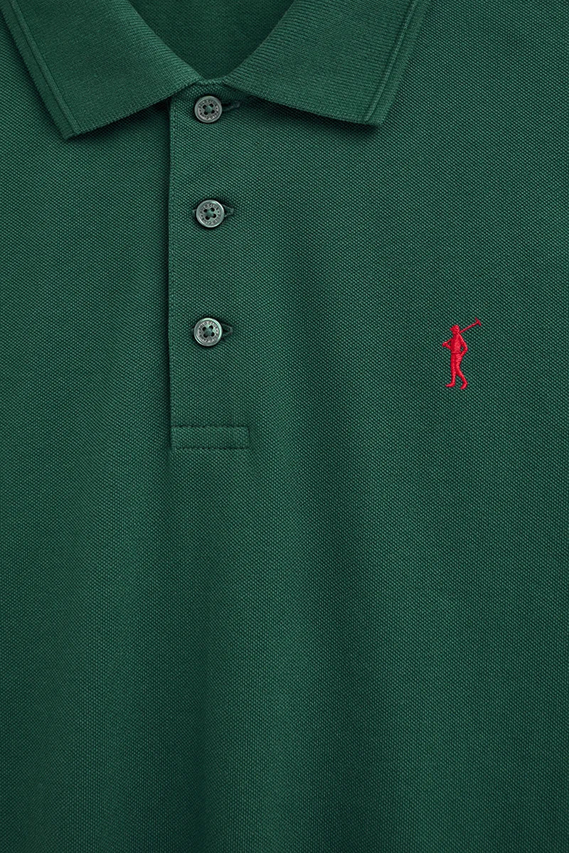 Bottle-green long-sleeve regular-fit polo shirt with Rigby Go embroidery - Image 6