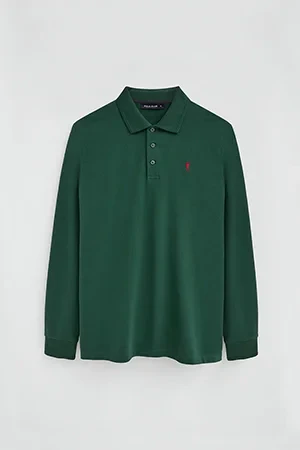Bottle-green long-sleeve regular-fit polo shirt with Rigby Go embroidery - Image 8
