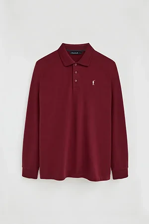 Maroon long-sleeve regular-fit polo shirt with Rigby Go embroidery - Image 10