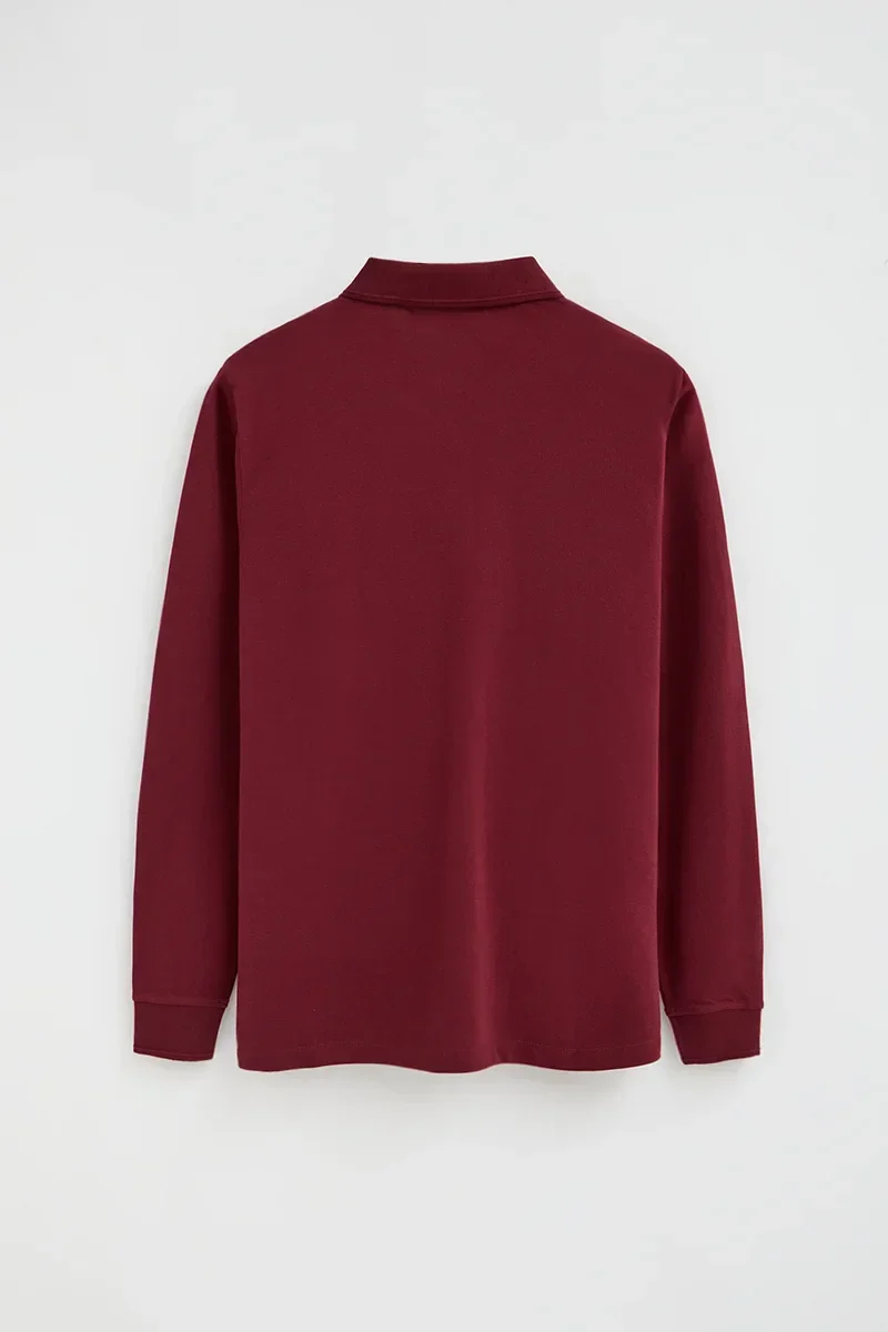 Maroon long-sleeve regular-fit polo shirt with Rigby Go embroidery - Image 8