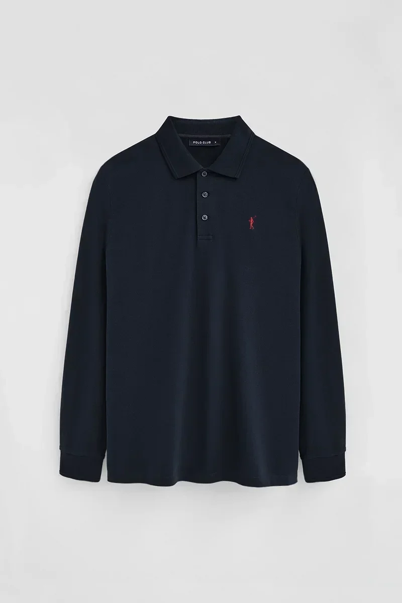 Navy-blue long-sleeve regular-fit polo shirt with Rigby Go embroidery - Image 6