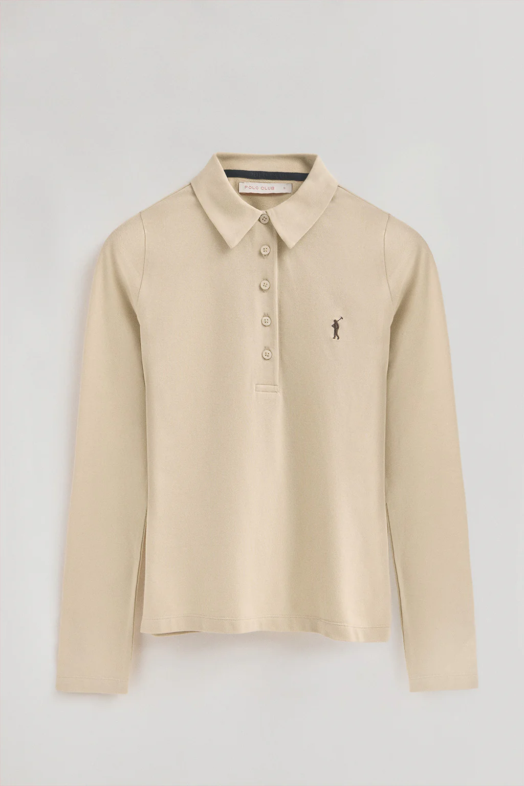 Beige long-sleeve polo shirt with five-button collar and Rigby Go embroidery - Image 5
