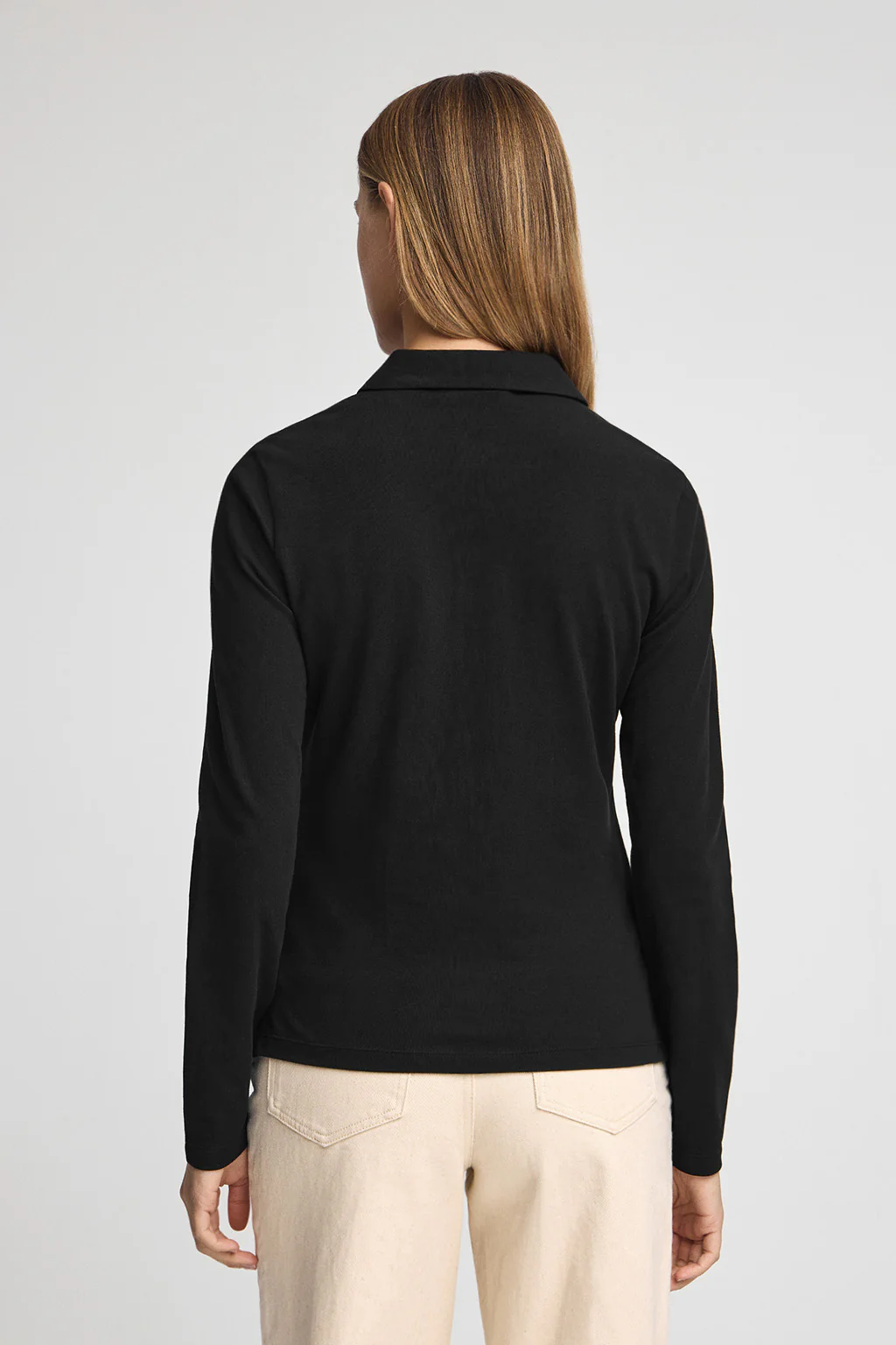Black long-sleeve polo shirt with five-button collar and Rigby Go embroidery - Image 4