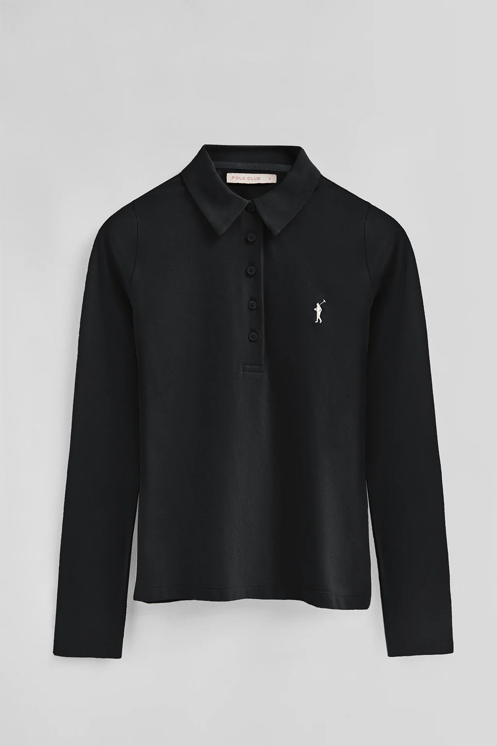 Black long-sleeve polo shirt with five-button collar and Rigby Go embroidery - Image 5