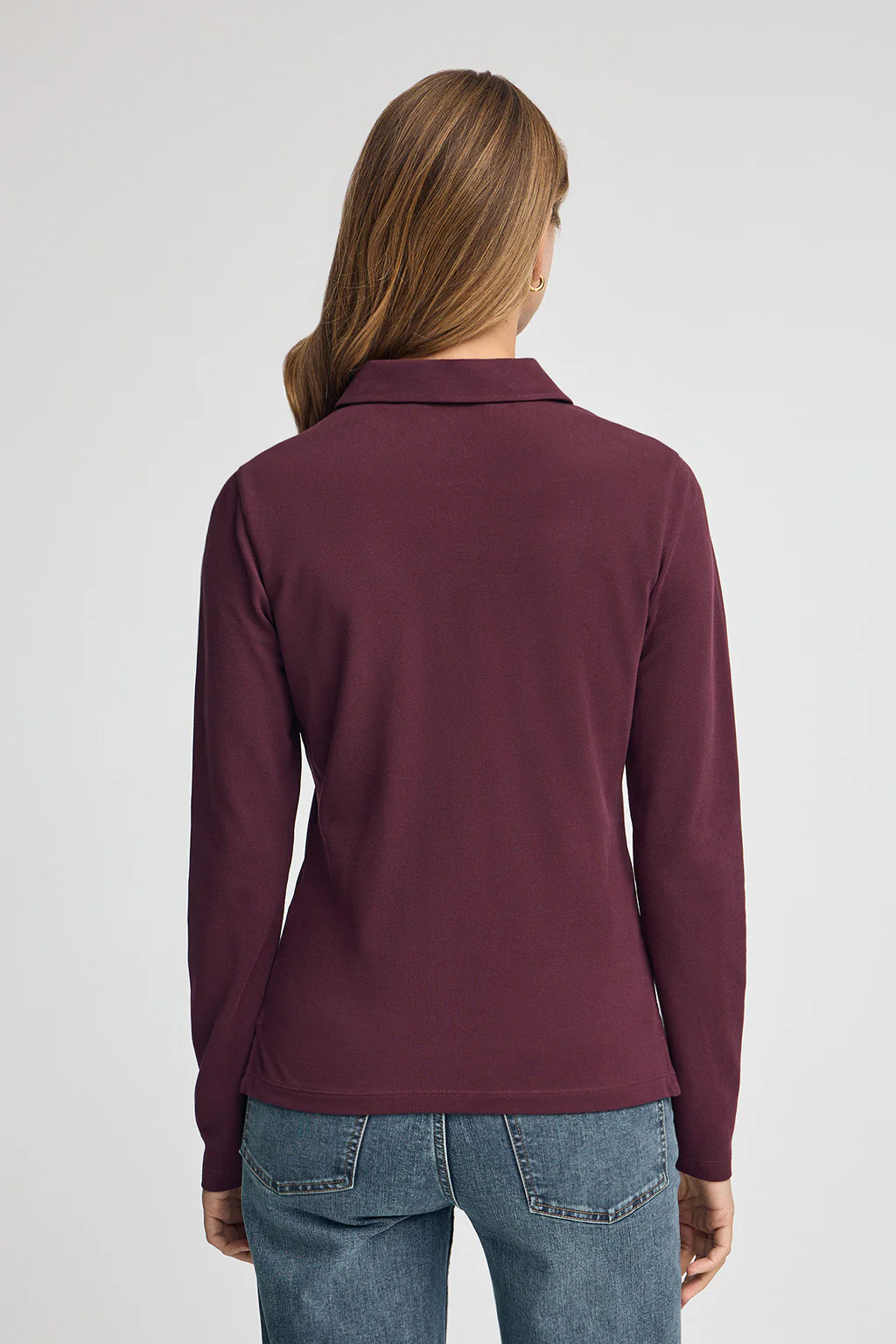 Burgundy long-sleeve polo shirt with five-button collar and Rigby Go embroidery - Image 4
