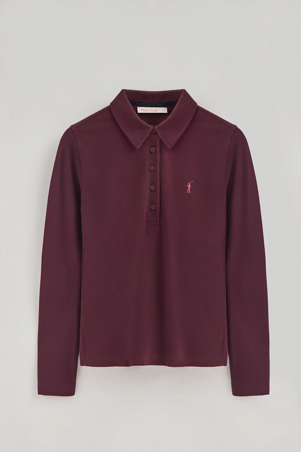 Burgundy long-sleeve polo shirt with five-button collar and Rigby Go embroidery - Image 5