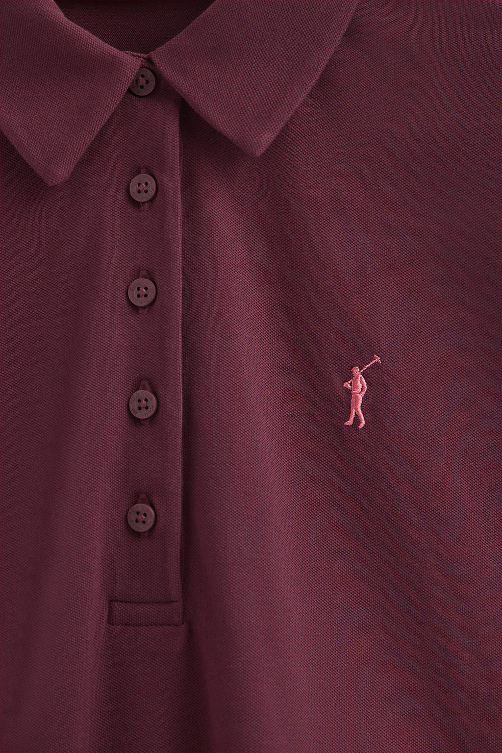Burgundy long-sleeve polo shirt with five-button collar and Rigby Go embroidery - Image 6