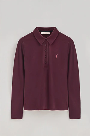 Burgundy long-sleeve polo shirt with five-button collar and Rigby Go embroidery - Image 8
