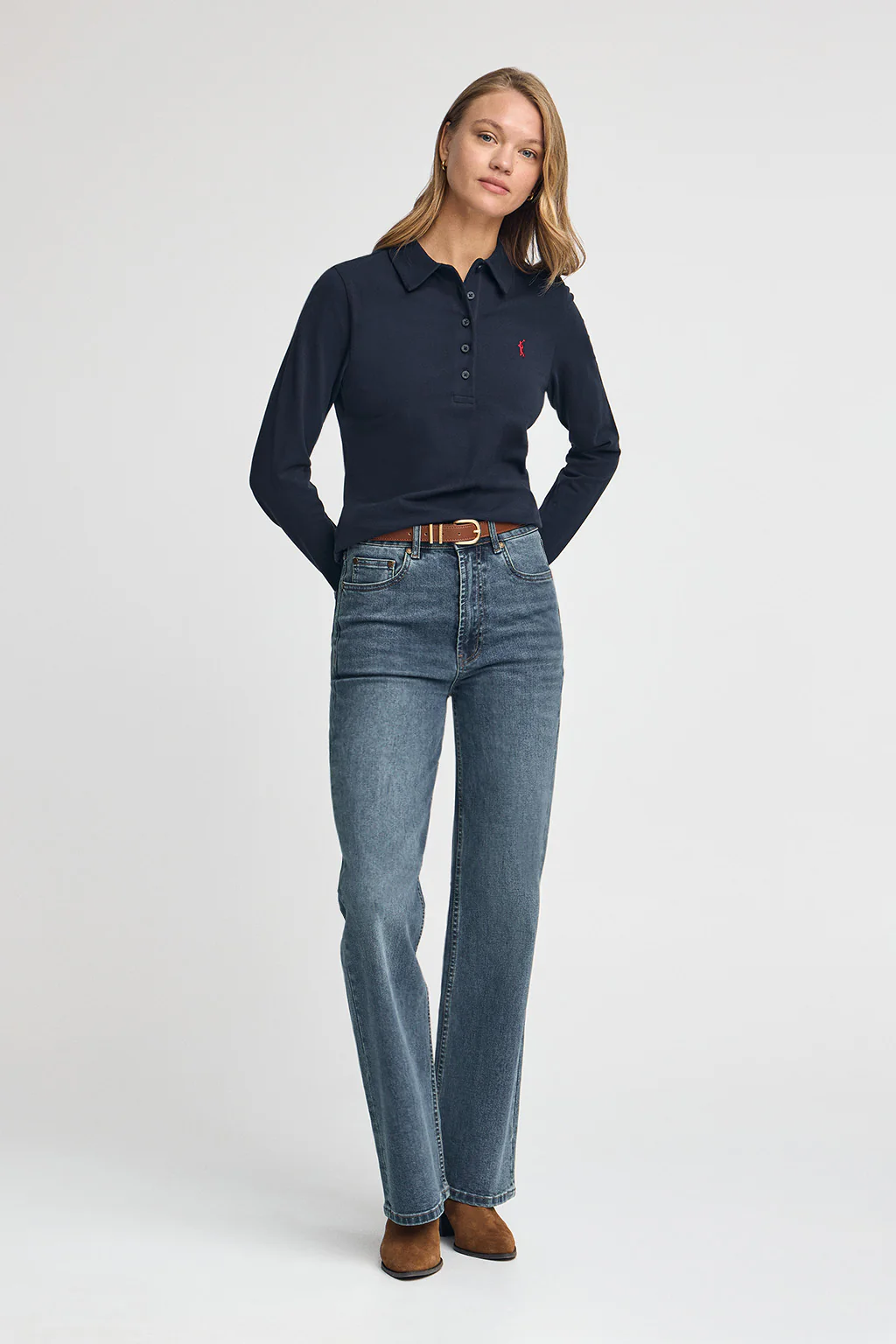 Dark-blue long-sleeve polo shirt with five-button collar and Rigby Go embroidery - Image 3