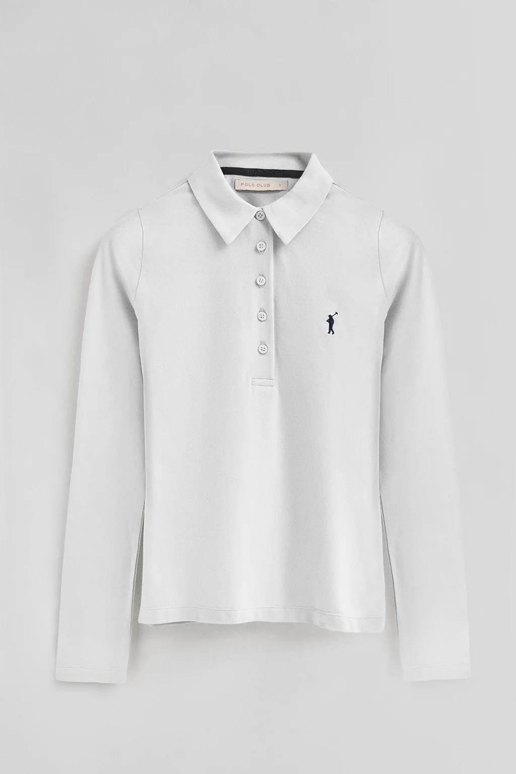 White long-sleeve polo shirt with five-button collar and Rigby Go embroidery - Image 8