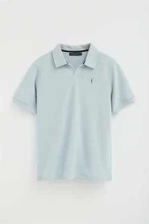 Light-blue micro-structured cotton polo shirt with Rigby Go embroidery - Image 10
