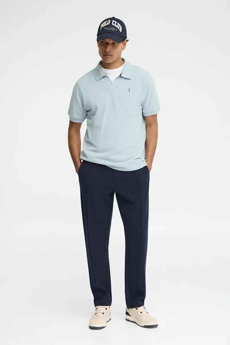 Light-blue micro-structured cotton polo shirt with Rigby Go embroidery - Image 4