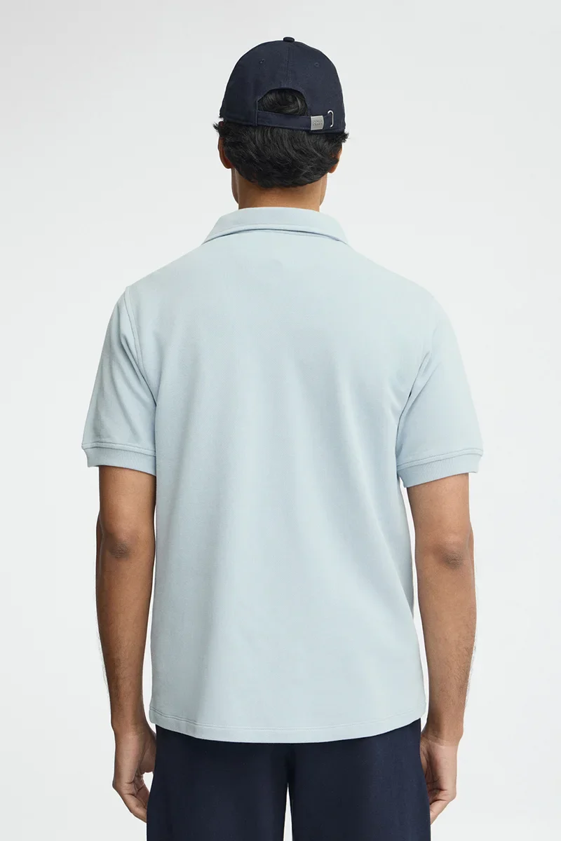 Light-blue micro-structured cotton polo shirt with Rigby Go embroidery - Image 5
