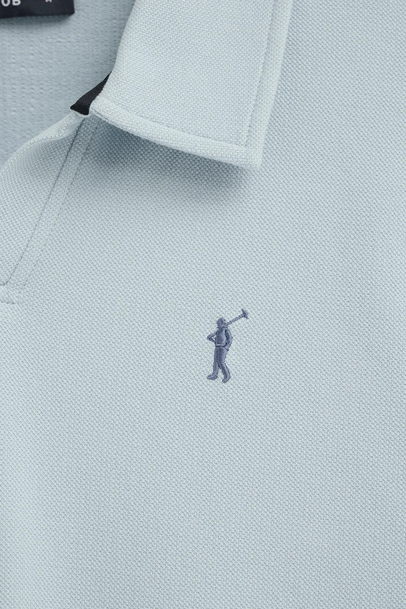 Light-blue micro-structured cotton polo shirt with Rigby Go embroidery - Image 7