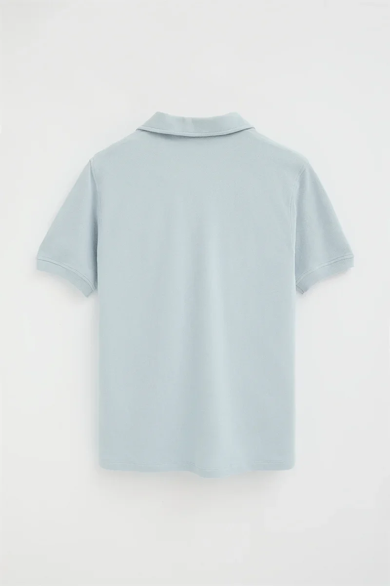 Light-blue micro-structured cotton polo shirt with Rigby Go embroidery - Image 8