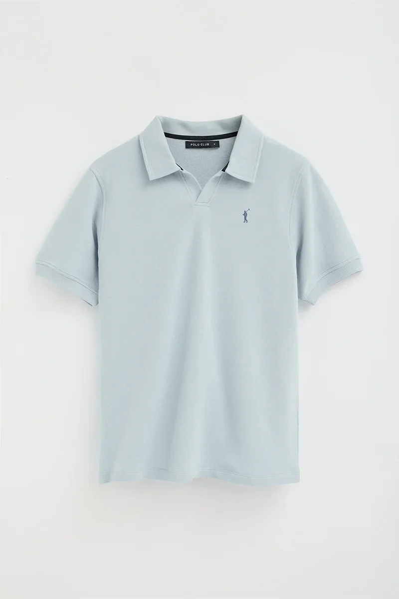 Light-blue micro-structured cotton polo shirt with Rigby Go embroidery - Image 9