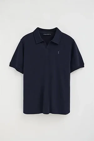 Navy-blue micro-structured cotton polo shirt with Rigby Go embroidery - Image 9
