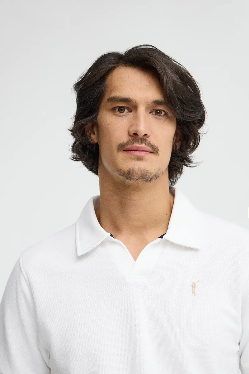 White micro-structured cotton polo shirt with Rigby Go embroidery - Image 3