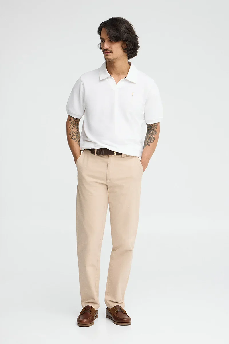 White micro-structured cotton polo shirt with Rigby Go embroidery - Image 4
